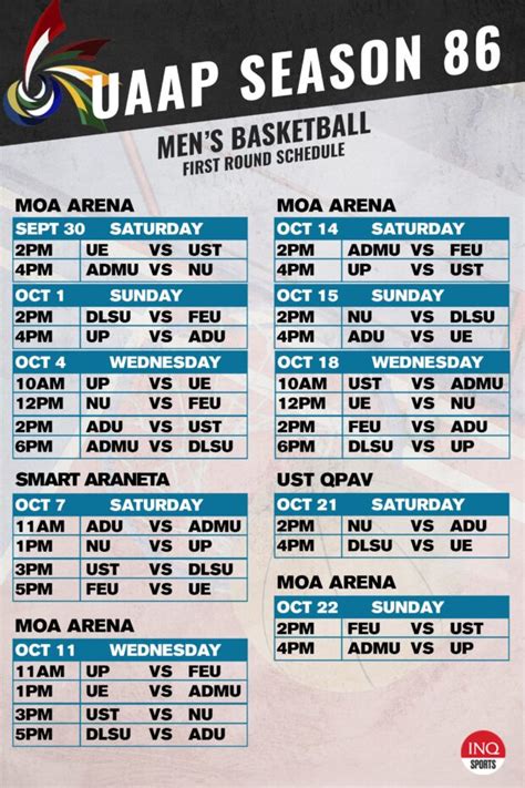 uaap men's basketball schedule|SCHEDULE: UAAP Season 86 basketball .